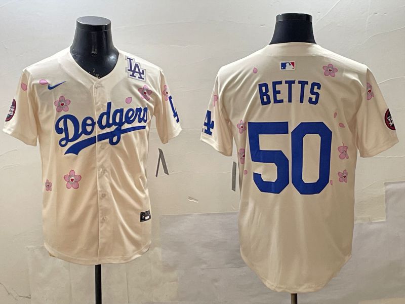 Men Los Angeles Dodgers #50 Betts Cream Sakura Edition 2025 Nike MLB Jersey style 5->los angeles dodgers->MLB Jersey